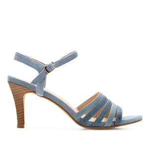Combined Sandals in Blue Faux embossed leather and Faux Suede