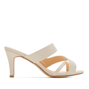Beige Faux Leather Heeled Mules