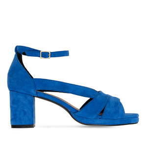Sandaletten aus blauem Velourlederimitat