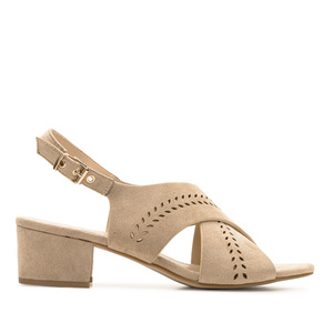 Beige Embossed Faux Leather Sandals