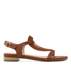 Brown Embossed Faux Pull Leather Sandals