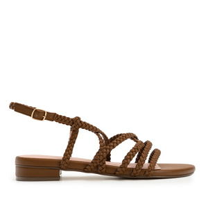 Braided Brown Faux Leather Sandals