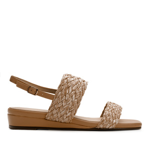Brown Faux Leather Braided Sandals