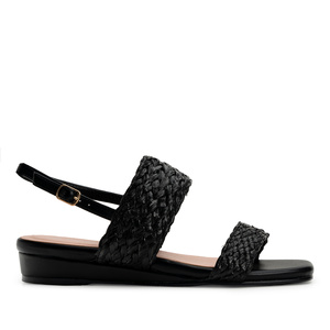 Black Faux Leather Braided Sandals