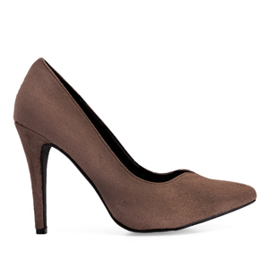 Heeled shoes in light brown faux suede