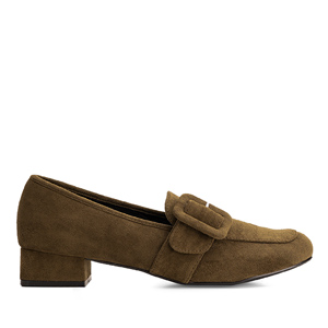 Moccasins in olive faux suede and buckle detail