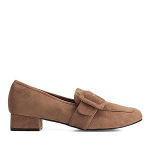 Moccasins in light brown faux suede and buckle detail