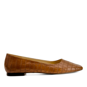 Ballerina flats in brown faux croc leather