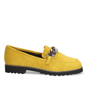 Moccasins in mustard faux suede and track sole