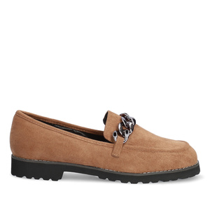 Moccasins in light brown faux suede and track sole