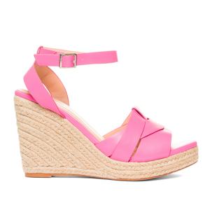 Pink faux leather espadrilles with jute wedge