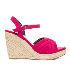 Fuchsia faux suede espadrilles with jute wedge