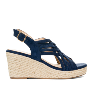 Navy faux suede espadrilles with jute wedge