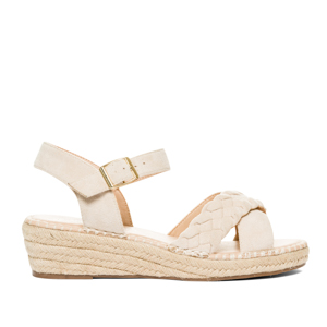 Off-white faux suede sandals with jute wedge