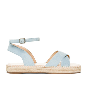 Light blue faux suede sandals with jute wedge