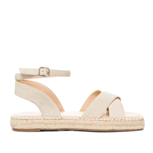 Off-white faux suede sandals with jute wedge