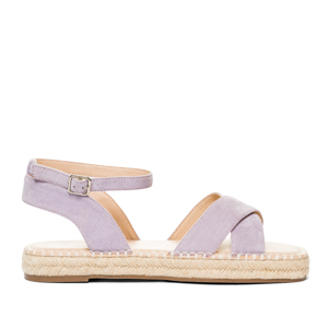 Purple faux suede sandals with jute wedge