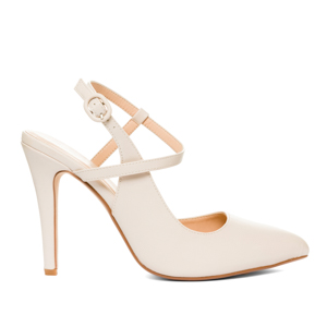 Off-white faux leather pointed toed court shoes