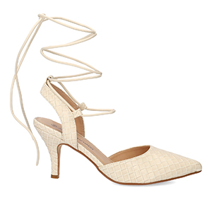 Woven white faux leather heeled shoes