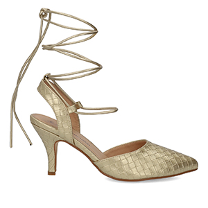 Woven gold faux leather heeled shoes