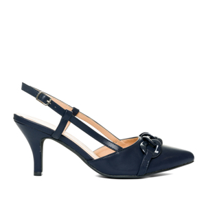 Navy faux leather slingback court shoes