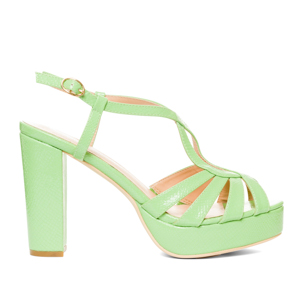 Embossed green faux patent sandals