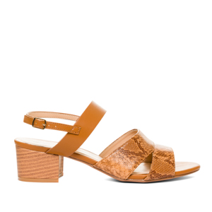 Brown embossed faux leather sandals