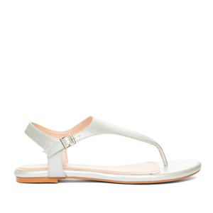 Silver faux leather flat sandals