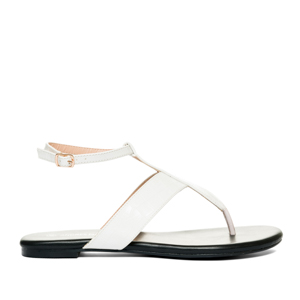 White faux leather flat sandals