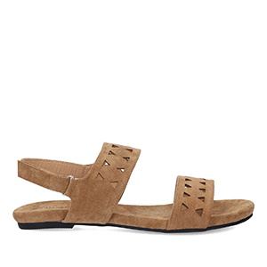 Sandale plate en simili cuir Camel
