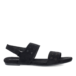 Black faux suede flat sandals