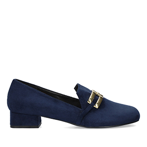 Moccasins in navy faux suede with chain detail