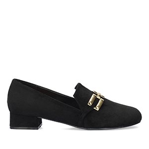 Moccasins in black faux suede with chain detail