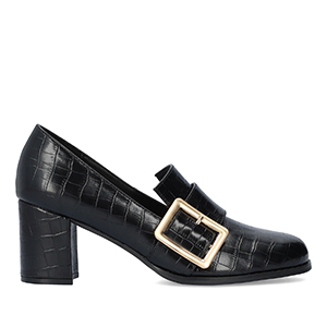 Moccasins in black faux croc leather and buckle detail