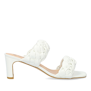 Soft white mule with a thin block heel