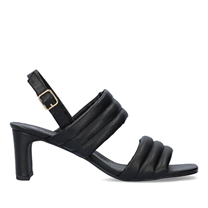 Soft black mule with a thin block heel