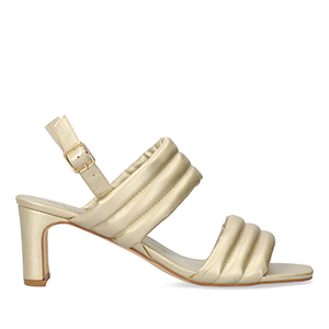 Soft golden mule with a thin block heel