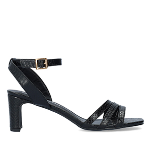 Soft Snake black coloured sandals with a thin block heel
