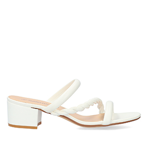 Squared heel mule in white soft material