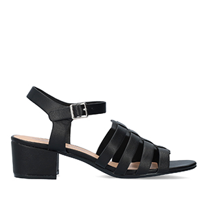 Squared heel sandal in black soft material