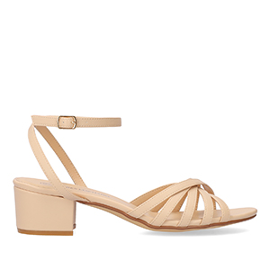 Squared heel sandal in nude soft material