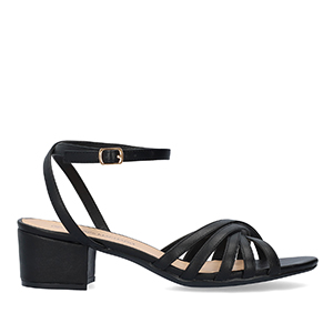 Squared heel sandal in black soft material