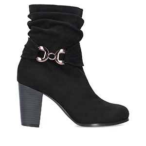 Heeled booties in grey black suede material 