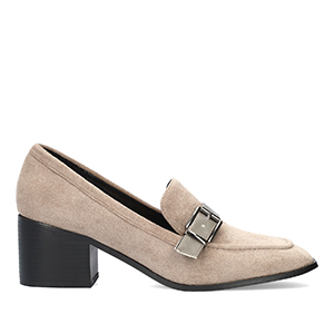 Heeled loafer in grey suede material