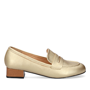 Heeled loafer in soft gold faux leather