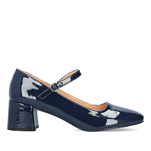 Patent navy faux leather heeled May Jane