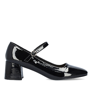 Patent black faux leather heeled May Jane