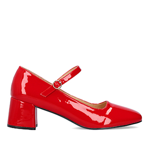 Patent red faux leather heeled May Jane