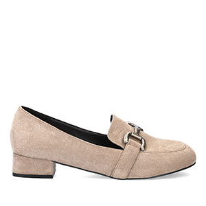 Heeled loafer in grey suede material