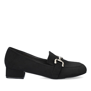 Heeled loafer in grey suede material